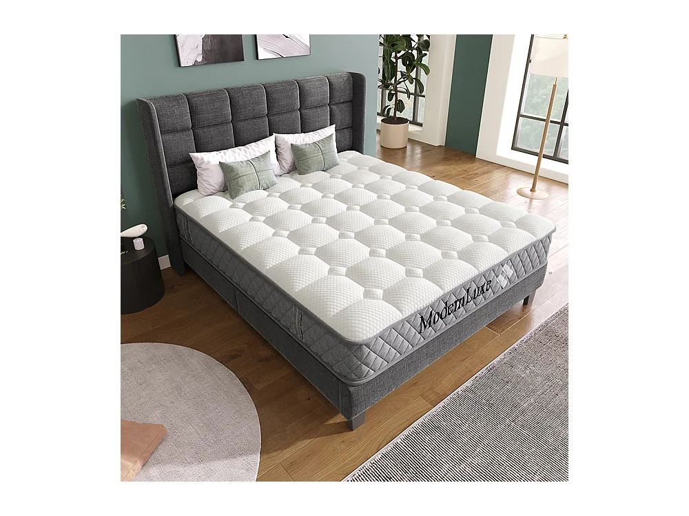 Matelas mousse froide 140x200 cm ressorts ensachés 7 zones fermeté H3 moyen 20 cm 4 poignées emballage sous vide