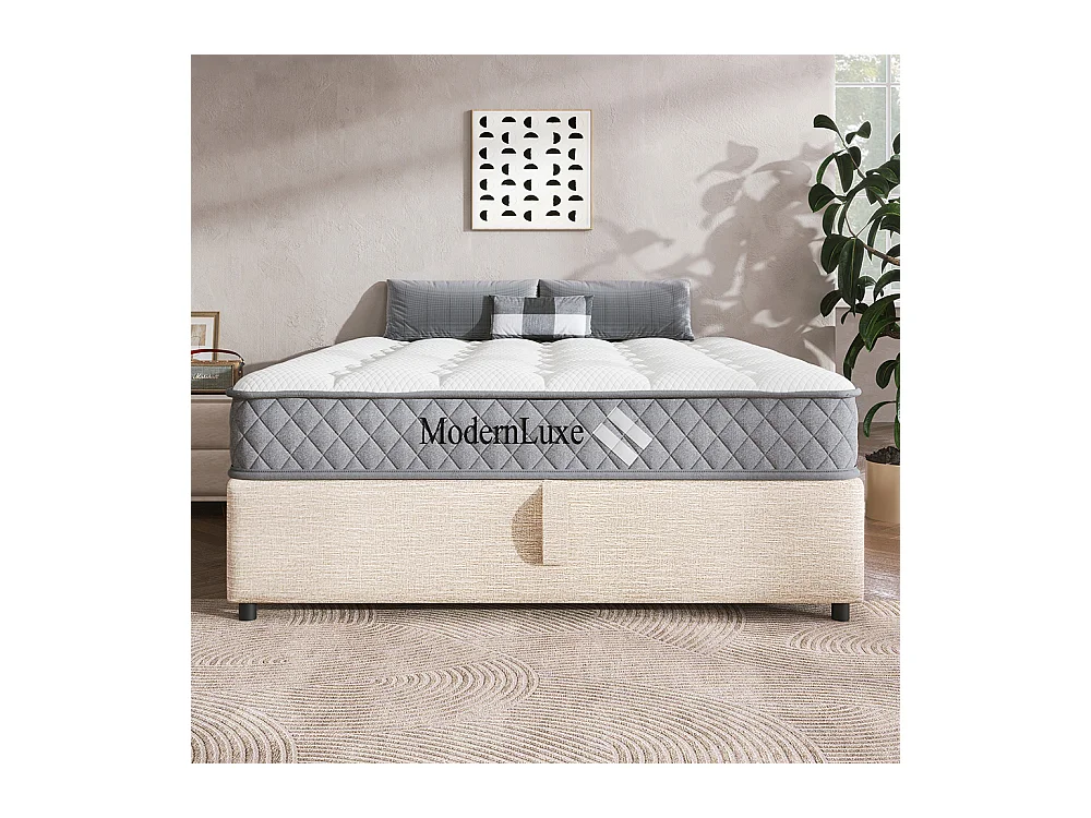 Matelas mousse froide 140x200 cm ressorts ensachés 7 zones fermeté H3 moyen 20 cm 4 poignées emballage sous vide