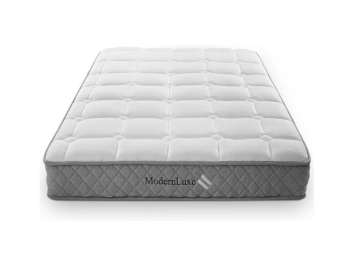 Matelas mousse froide 140x200 cm ressorts ensachés 7 zones fermeté H3 moyen 20 cm 4 poignées emballage sous vide