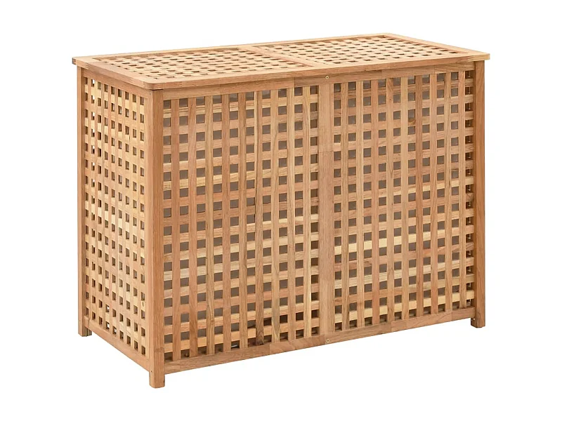 Cesto de Roupa Suja de Madeira de Nogueira com Dois Compartimentos - 87,5x46x67 cm