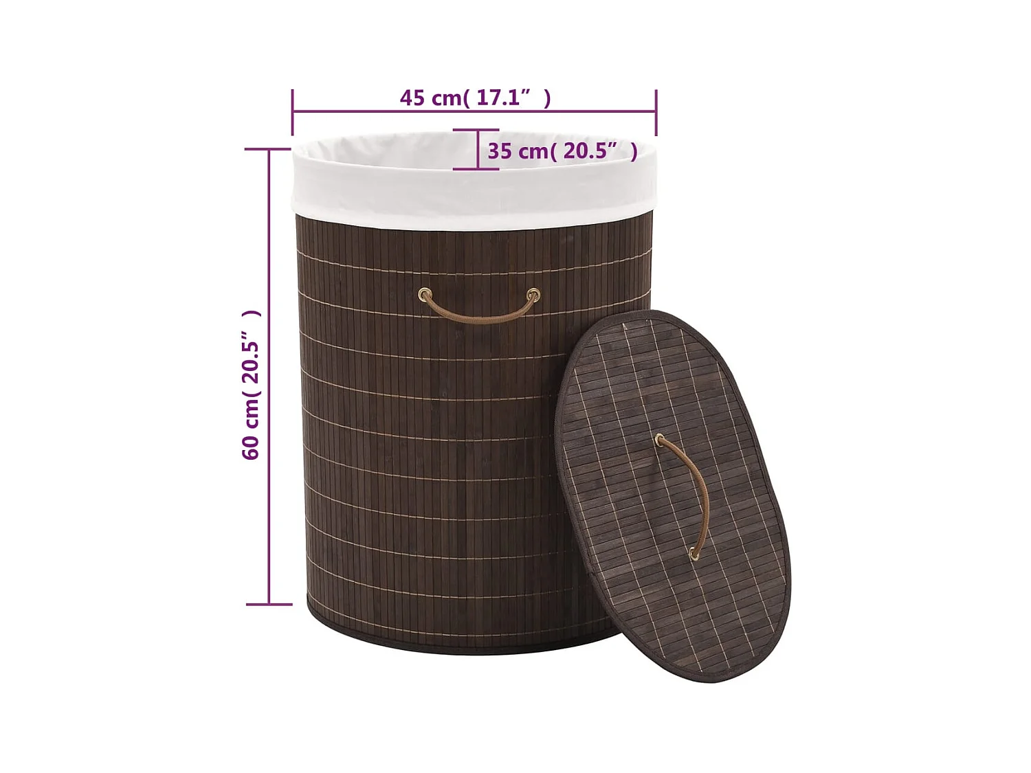 Panier à linge ovale Bambou Marron foncé