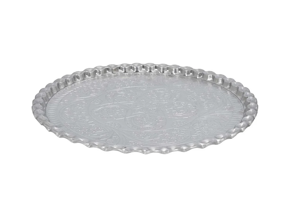 Plateau Décoratif Ø47,5cm en Métal Argenté Motif Ornemental