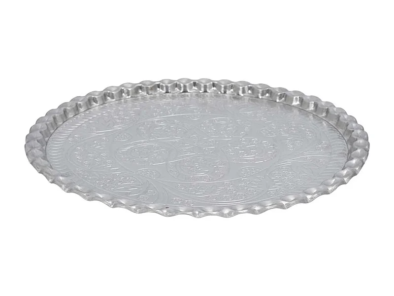 Plateau Décoratif Ø47,5cm en Métal Argenté Motif Ornemental - MARRAKECH