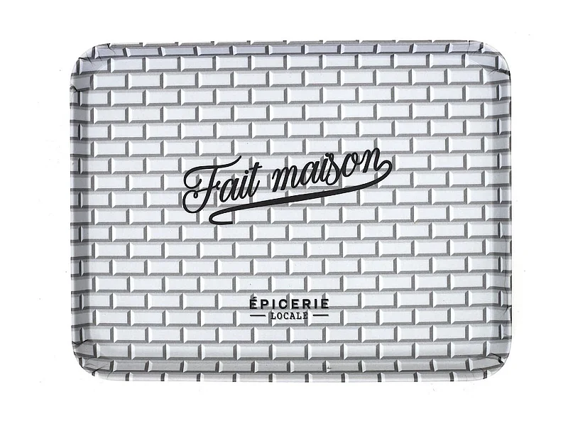 Plateau de service en plastique noir & blanc inscription "fait maison" (26x20cm)