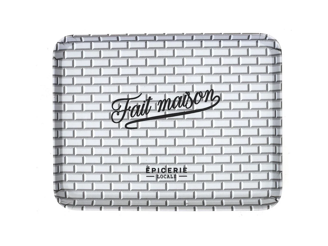 Plateau de service en plastique noir & blanc inscription "fait maison" (26x20cm)