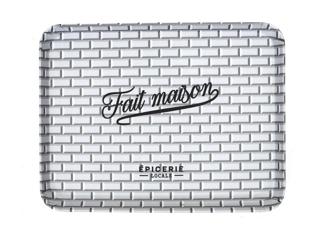 Plateau de service en plastique noir & blanc inscription "fait maison" (26x20cm)