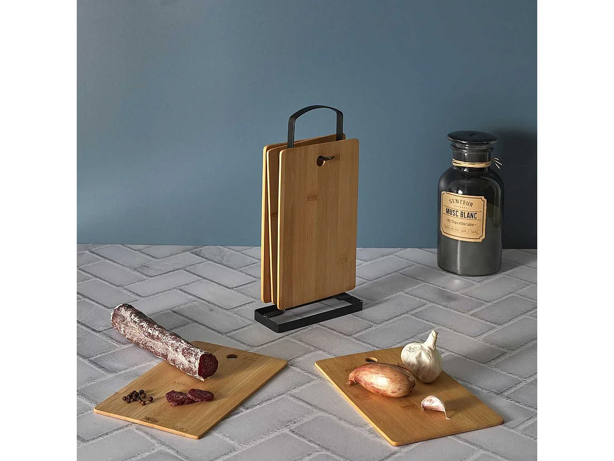 Lot de 6 Planches à Découper avec Support Métal Noir - BODIE