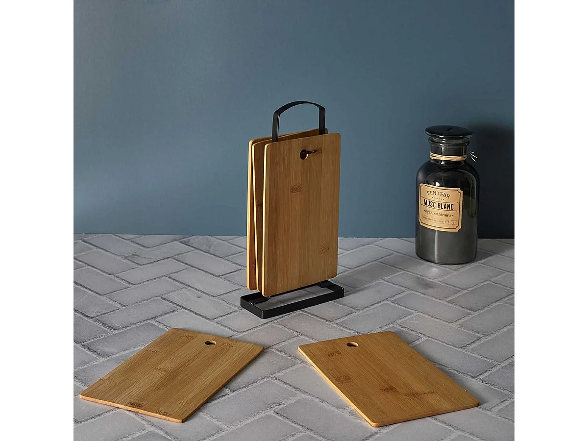 Lot de 6 Planches à Découper avec Support Métal Noir - BODIE