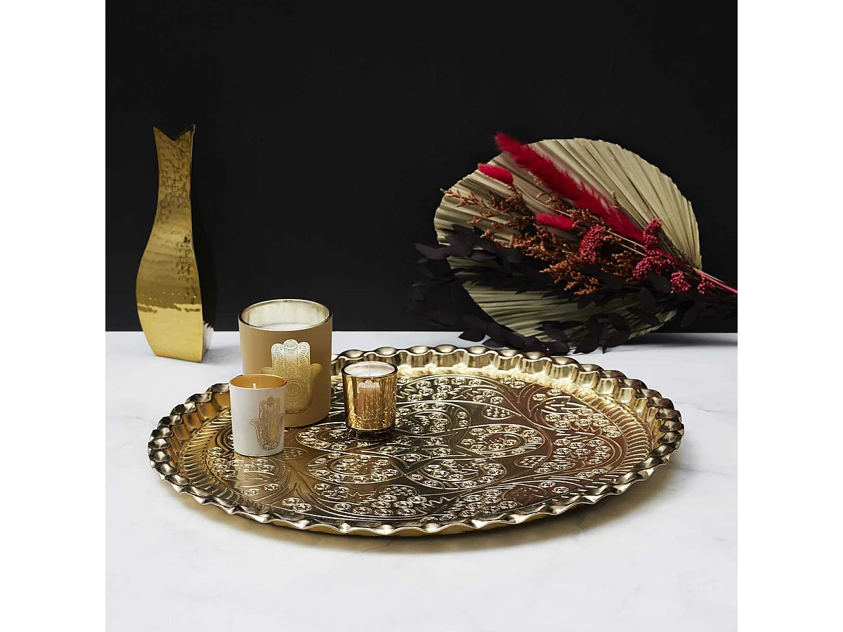 Plateau Décoratif Ø47,5cm en Métal Doré Motif Ornemental - MARRAKECH