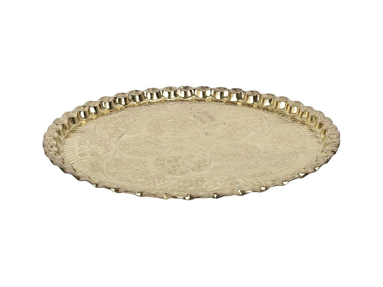 Plateau Décoratif Ø47,5cm en Métal Doré Motif Ornemental
