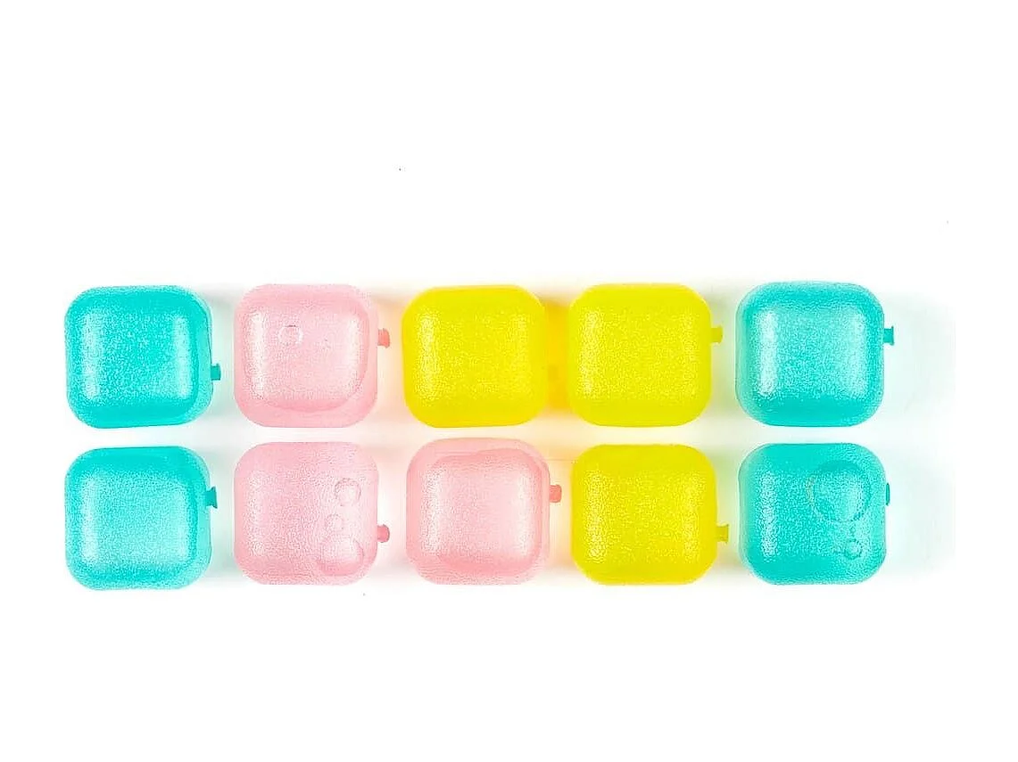 Set de 40 glaçons réutilisables en plastique bleu, rose et jaune