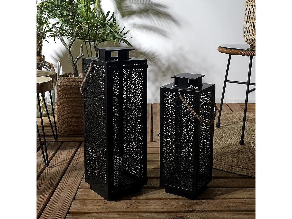 Duo de Lanternes Métal Ajouré Noir - MUNIA