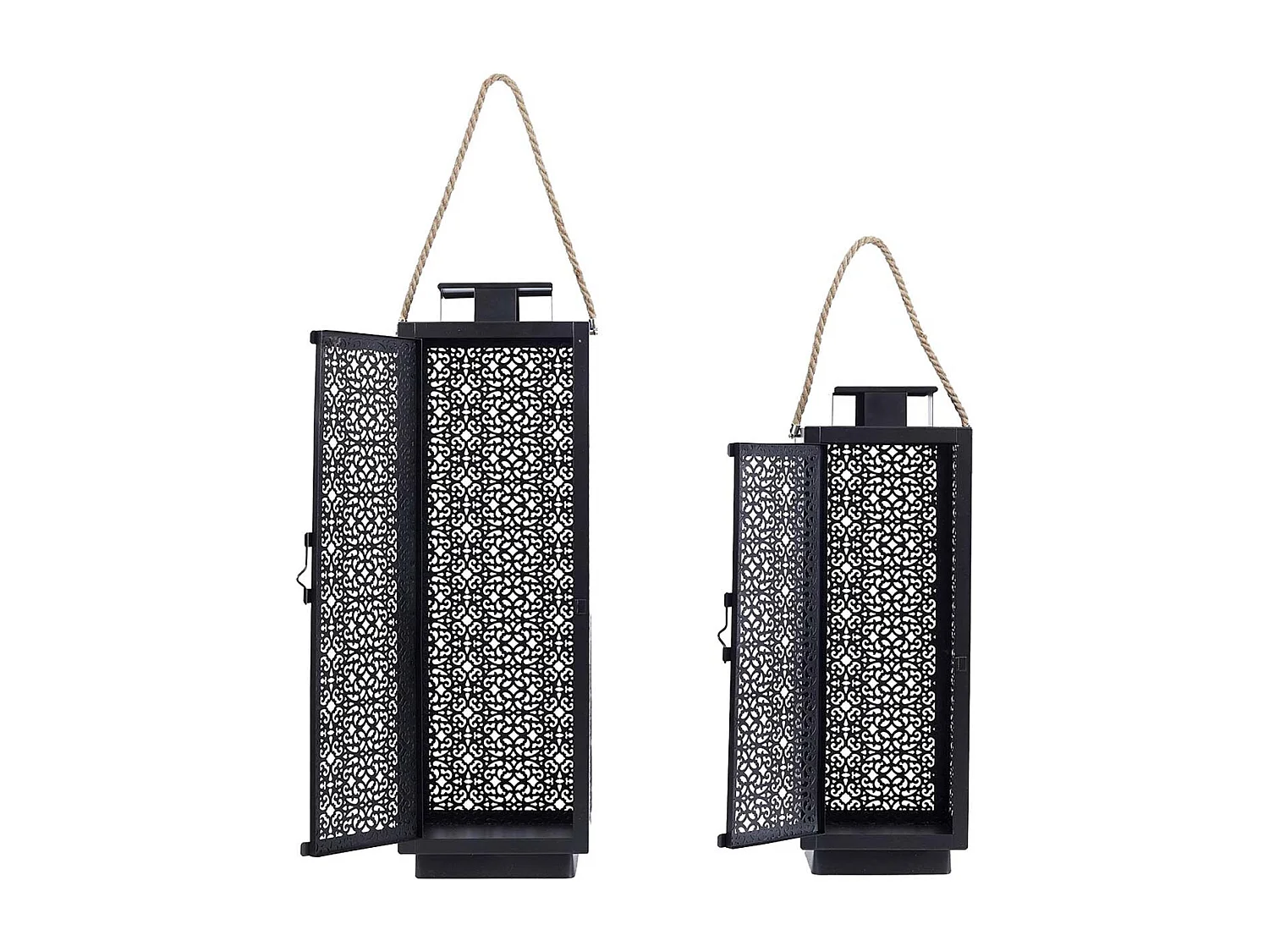 Duo de Lanternes Métal Ajouré Noir - MUNIA