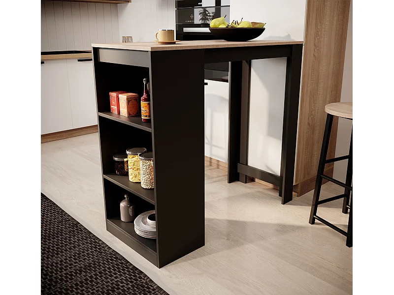 Mesa alta para Cocina Comedor en Negro y Sonoma 110x50x103cm Kyra