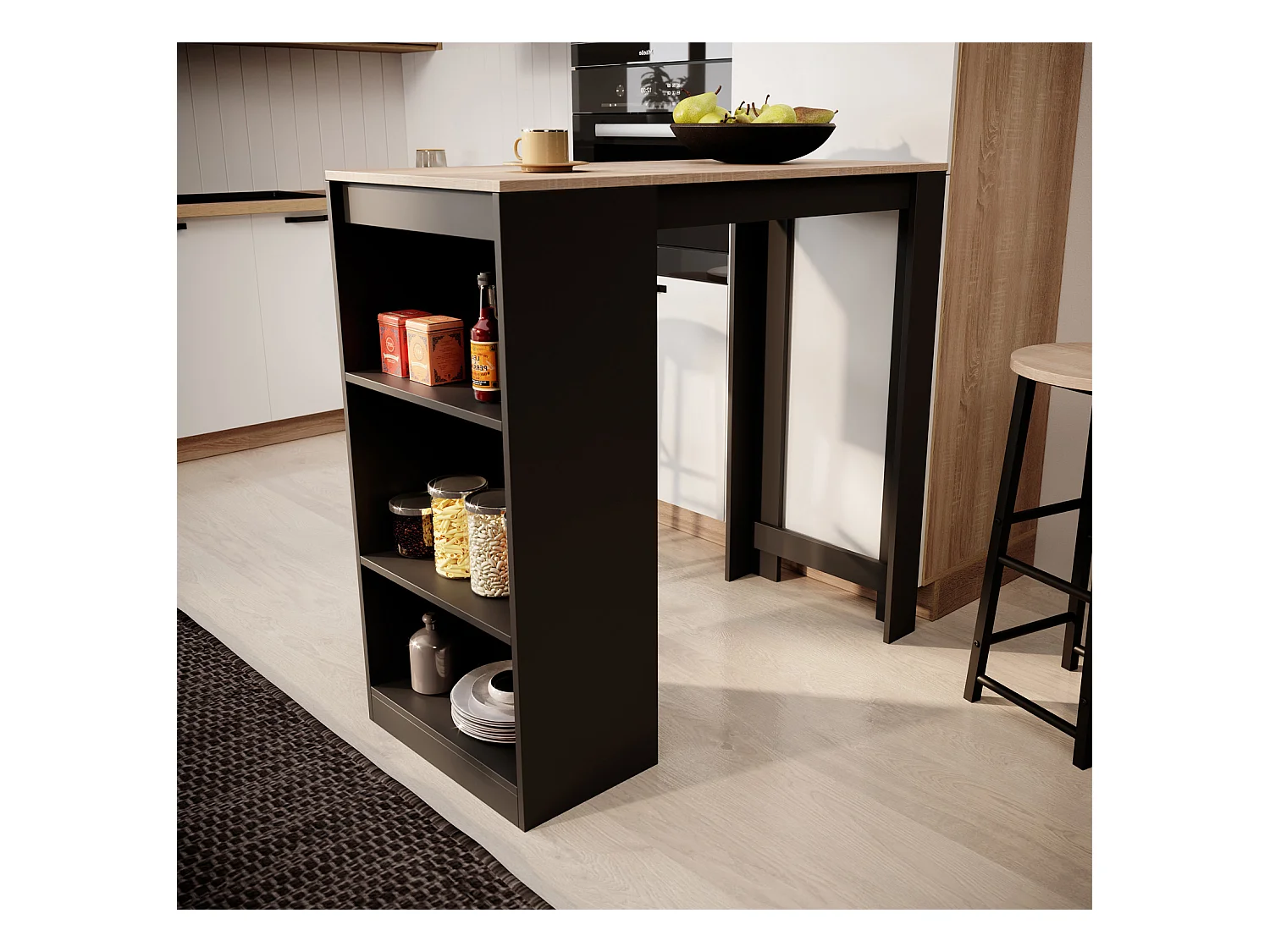 Table haute pour Cuisine Salle à manger en Noir et Sonoma 110x50x103cm Kyra