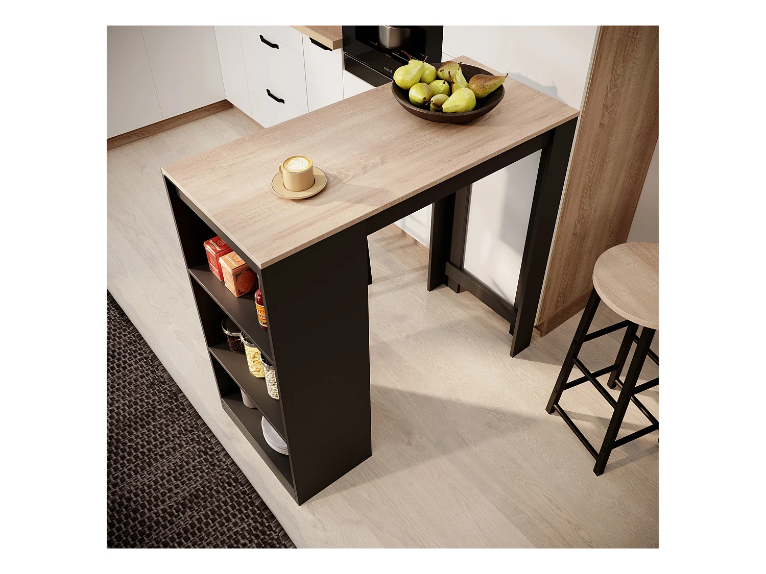 Table haute pour Cuisine Salle à manger en Noir et Sonoma 110x50x103cm Kyra