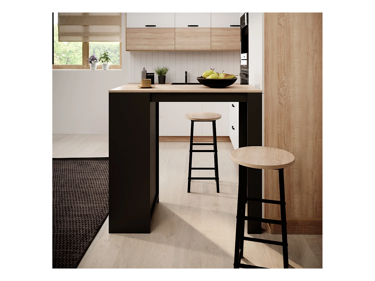 Table haute pour Cuisine Salle à manger en Noir et Sonoma 110x50x103cm Kyra