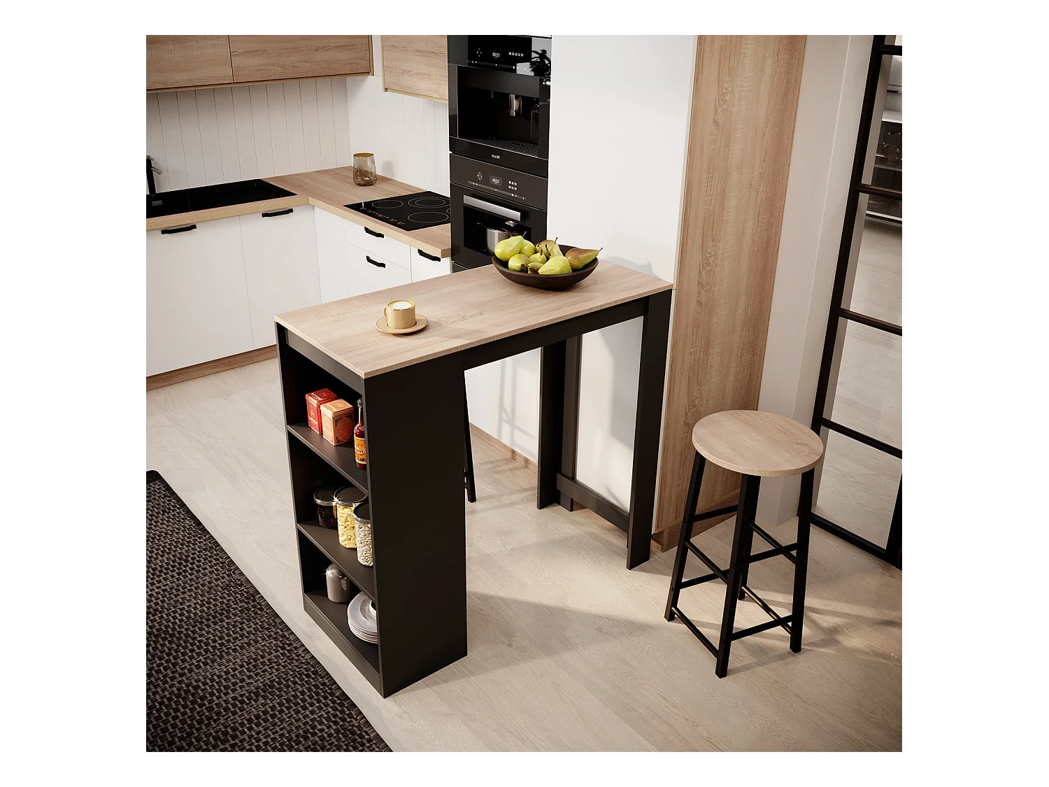 Table haute pour Cuisine Salle à manger en Noir et Sonoma 110x50x103cm Kyra