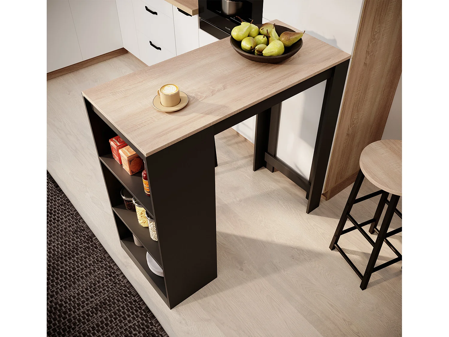 Table haute pour Cuisine Salle à manger en Noir et Sonoma 110x50x103cm Kyra