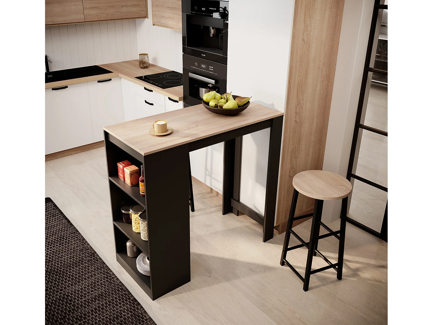 Table haute pour Cuisine Salle à manger en Noir et Sonoma 110x50x103cm Kyra