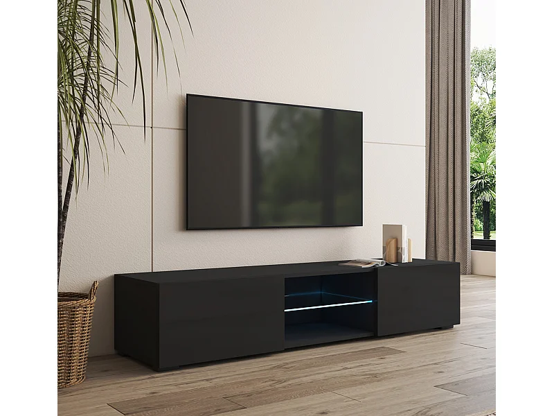 Mueble TV para Salón comedor en Negro con LED 160x38,5x32cm Tibi
