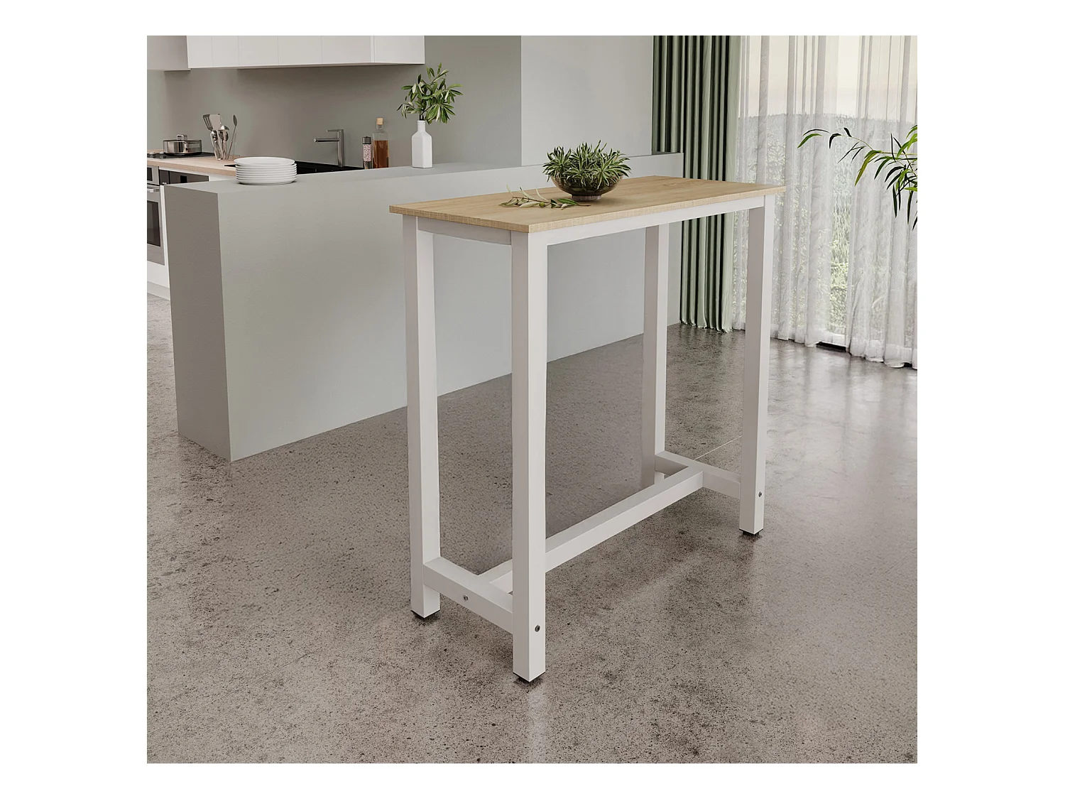 Table haute pour Cuisine Salle à manger en Blanc et Sonoma 100x40x100cm Ani