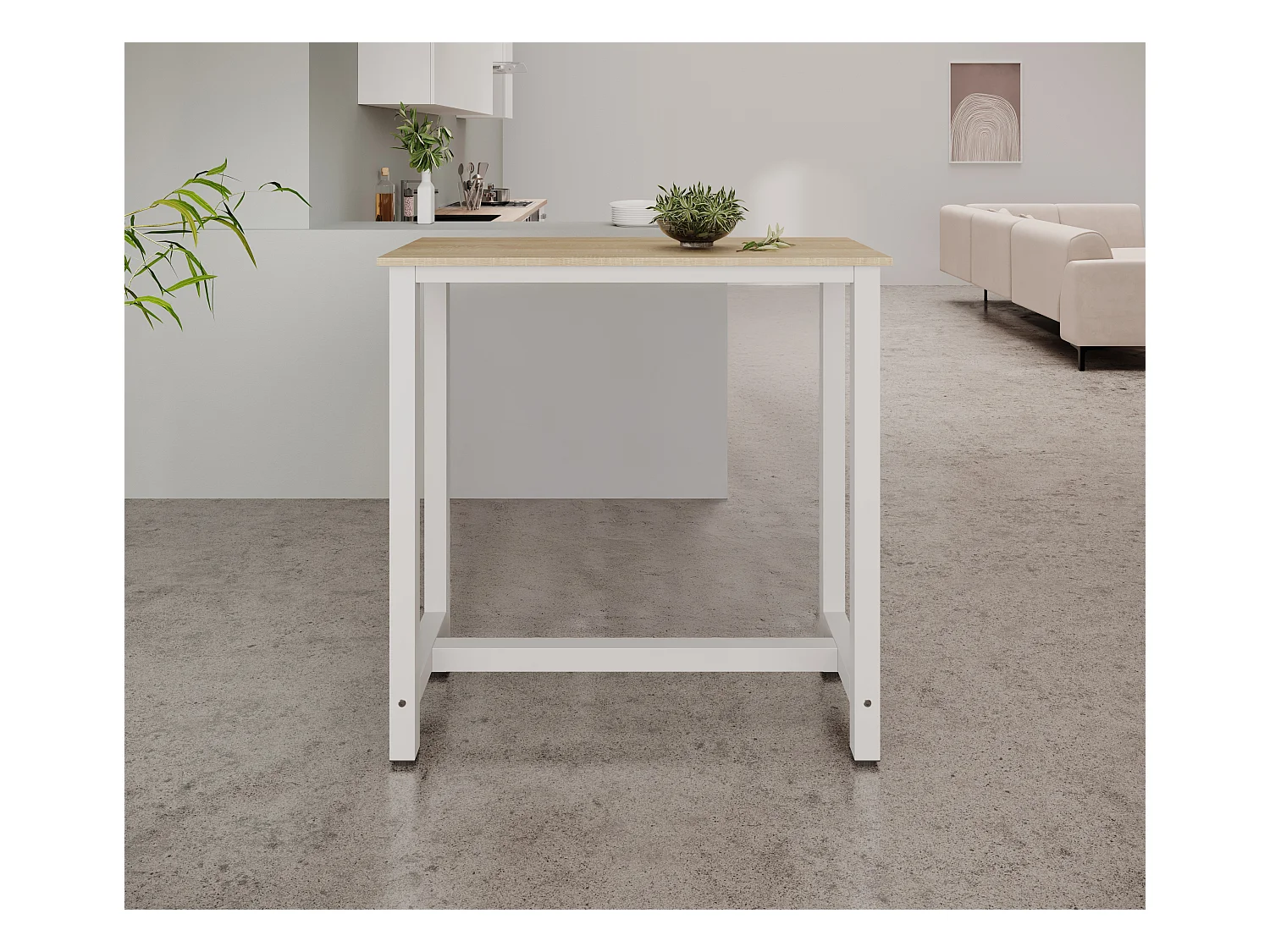 Table haute pour Cuisine Salle à manger en Blanc et Sonoma 100x40x100cm Ani