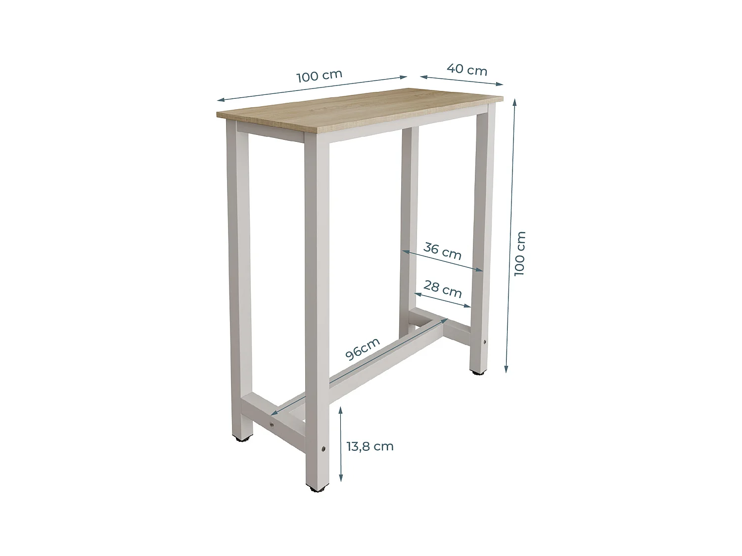 Table haute pour Cuisine Salle à manger en Blanc et Sonoma 100x40x100cm Ani