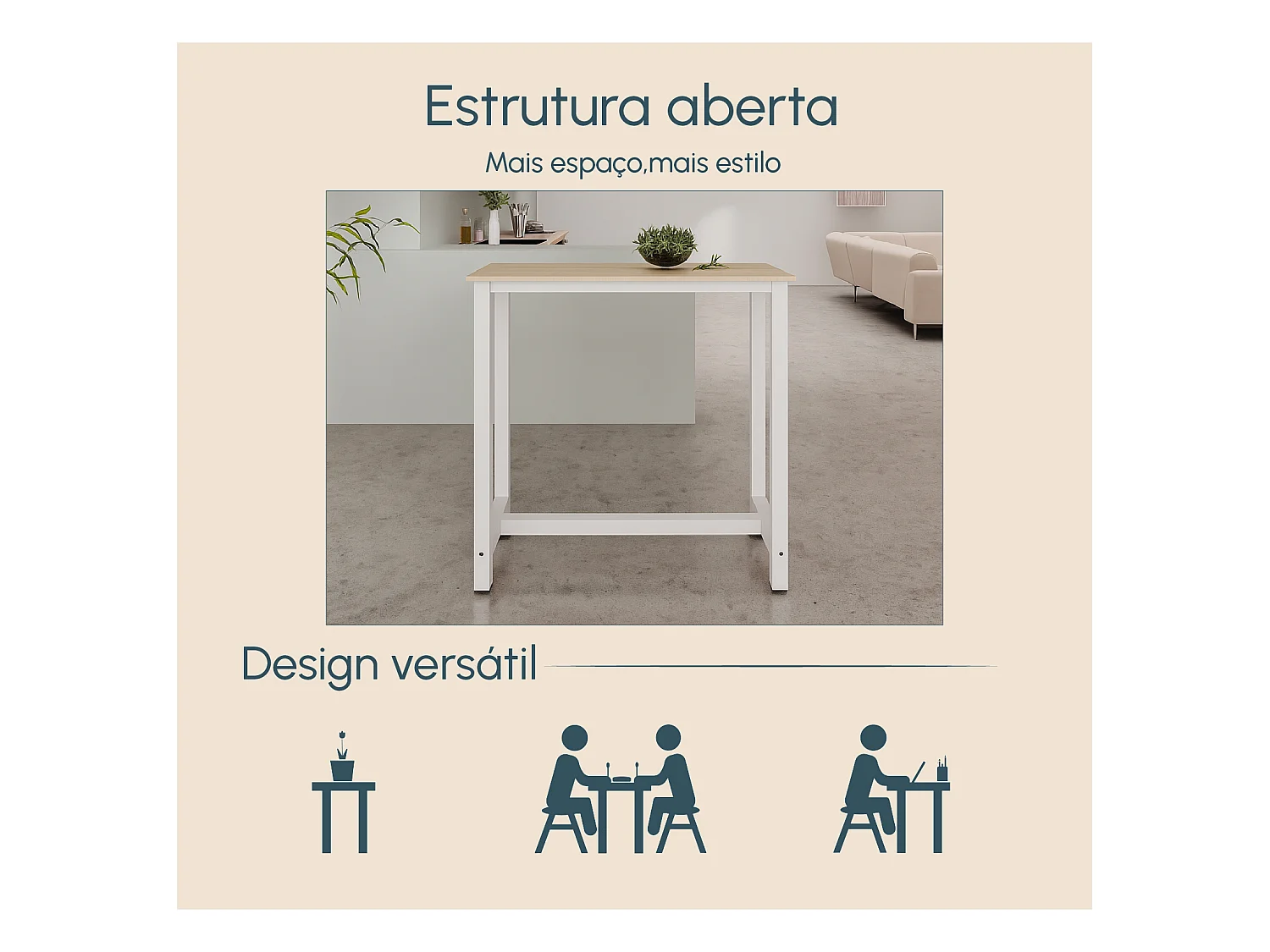 Table haute pour Cuisine Salle à manger en Blanc et Sonoma 100x40x100cm Ani