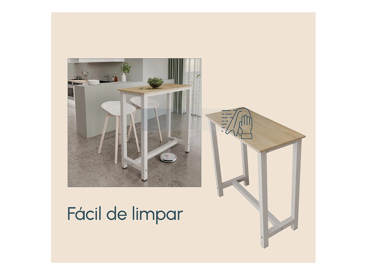 Table haute pour Cuisine Salle à manger en Blanc et Sonoma 100x40x100cm Ani