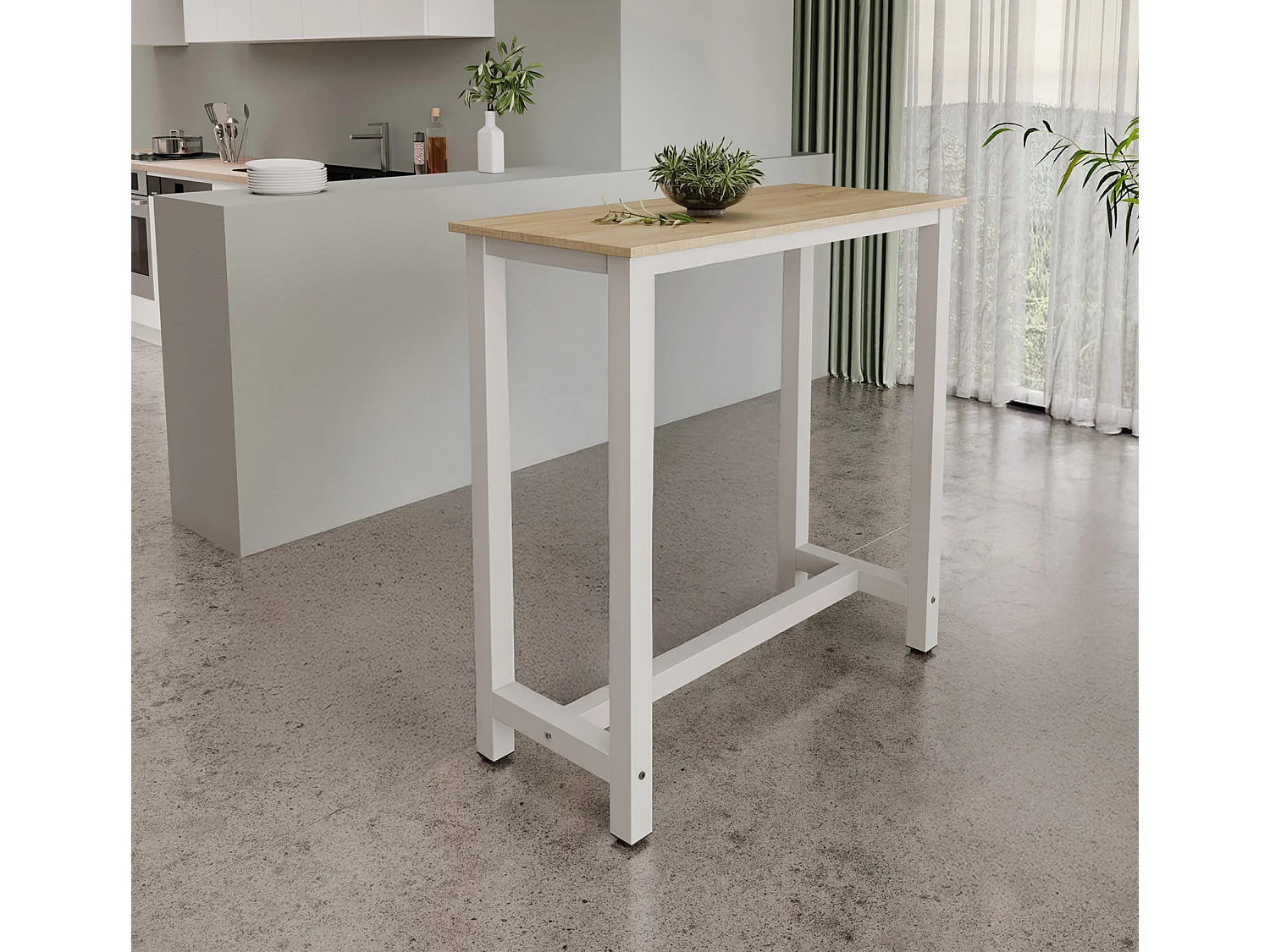 Table haute pour Cuisine Salle à manger en Blanc et Sonoma 100x40x100cm Ani