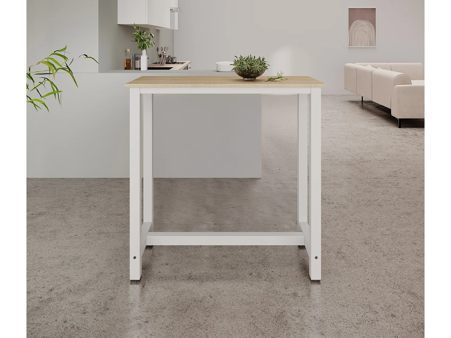 Table haute pour Cuisine Salle à manger en Blanc et Sonoma 100x40x100cm Ani