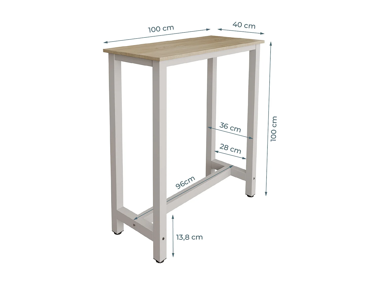 Table haute pour Cuisine Salle à manger en Blanc et Sonoma 100x40x100cm Ani