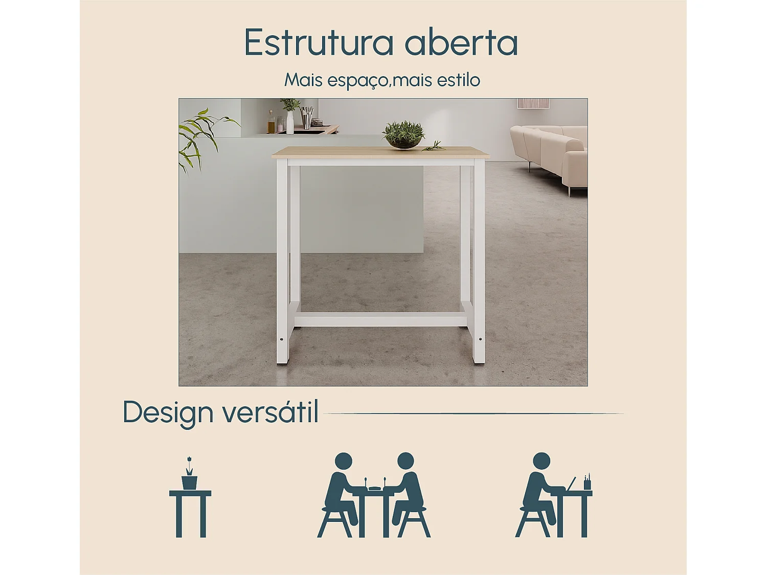 Table haute pour Cuisine Salle à manger en Blanc et Sonoma 100x40x100cm Ani