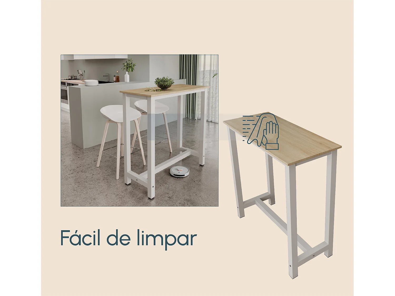 Table haute pour Cuisine Salle à manger en Blanc et Sonoma 100x40x100cm Ani