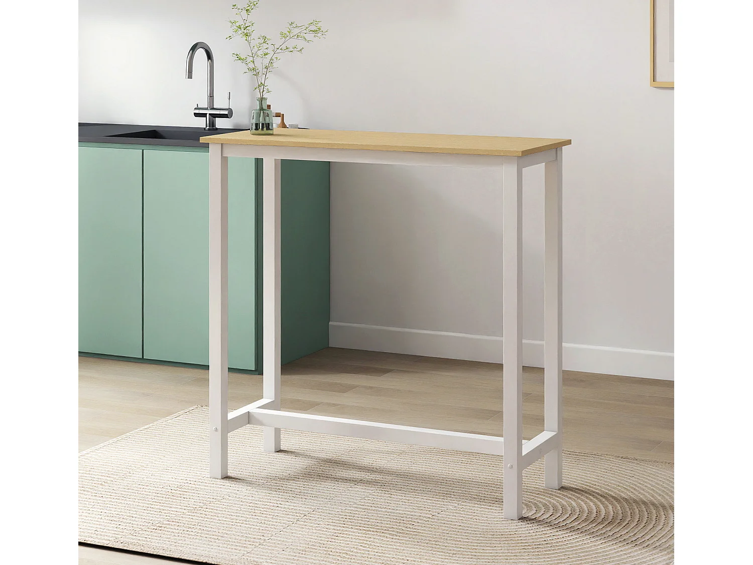 Mesa alta para Cocina Comedor en Blanco y Sonoma 100x40x100cm Ani