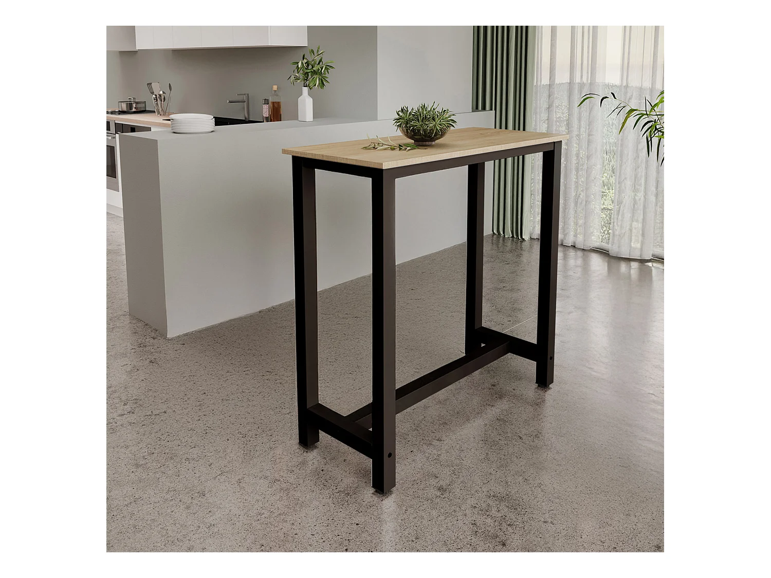 Table haute pour Cuisine Salle à manger en Noir et Sonoma 100x40x100cm Ani