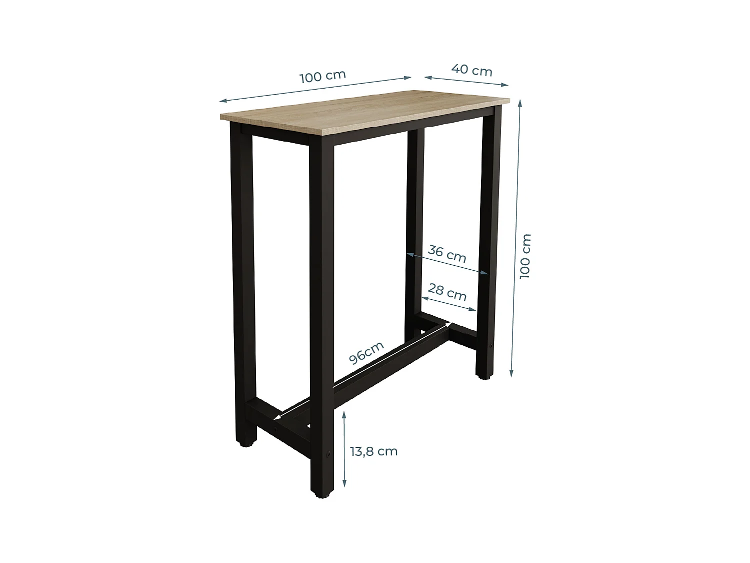 Table haute pour Cuisine Salle à manger en Noir et Sonoma 100x40x100cm Ani