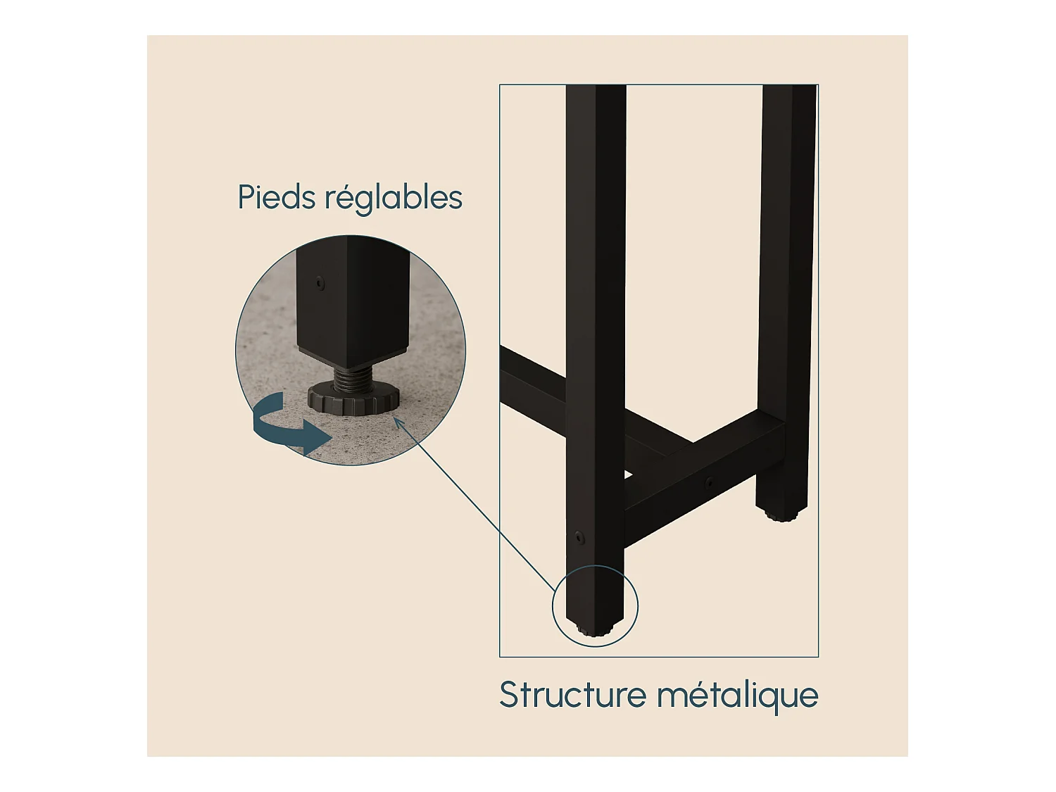 Table haute pour Cuisine Salle à manger en Noir et Sonoma 100x40x100cm Ani