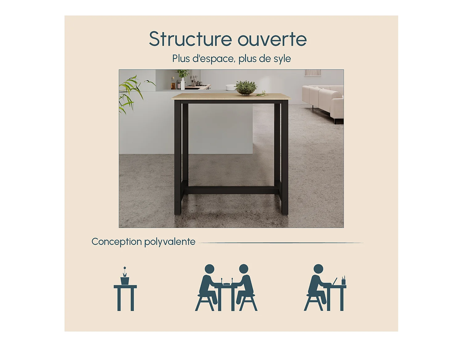 Table haute pour Cuisine Salle à manger en Noir et Sonoma 100x40x100cm Ani