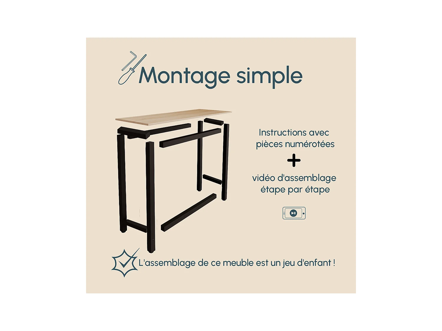 Table haute pour Cuisine Salle à manger en Noir et Sonoma 100x40x100cm Ani