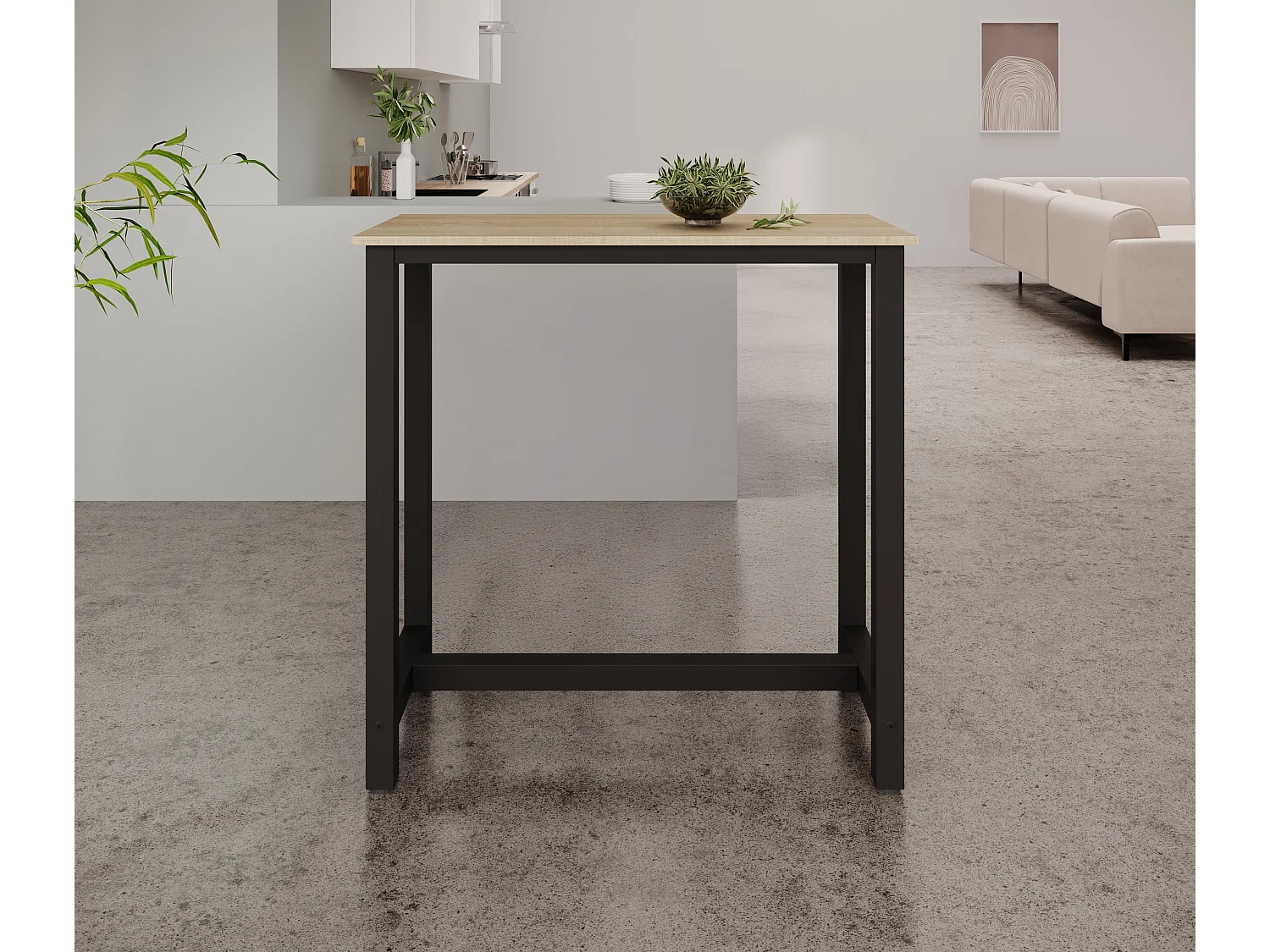 Table haute pour Cuisine Salle à manger en Noir et Sonoma 100x40x100cm Ani