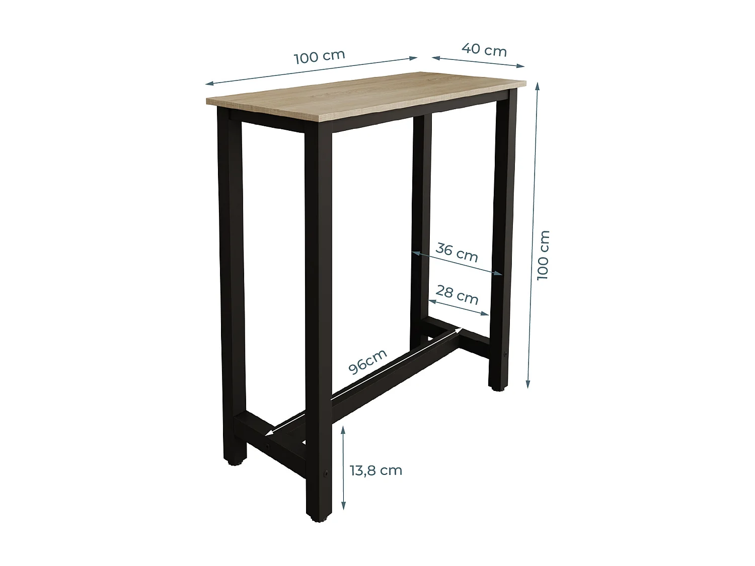 Table haute pour Cuisine Salle à manger en Noir et Sonoma 100x40x100cm Ani