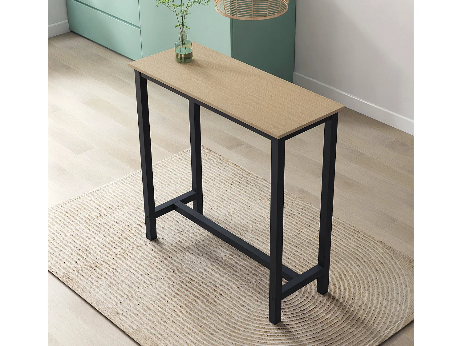 Mesa alta para Cocina Comedor en Negro y Sonoma 100x40x100cm Ani