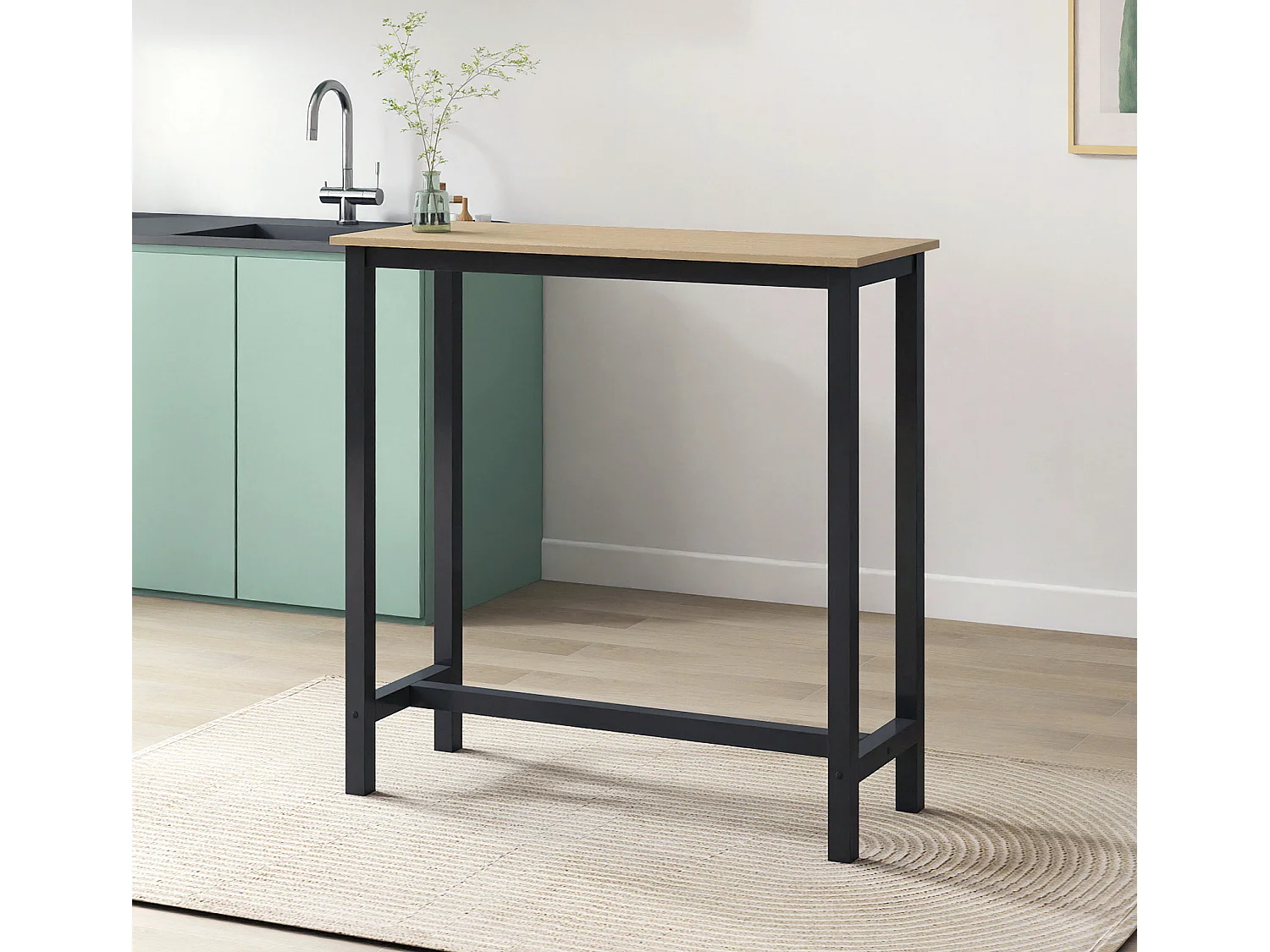 Mesa alta para Cocina Comedor en Negro y Sonoma 100x40x100cm Ani