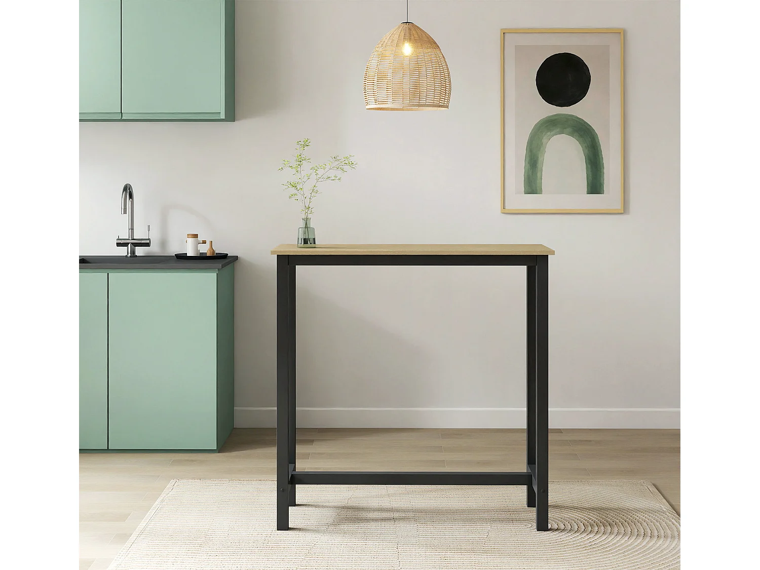 Mesa alta para Cocina Comedor en Negro y Sonoma 100x40x100cm Ani