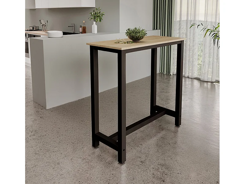 Table haute pour Cuisine Salle à manger en Noir et Sonoma 100x40x100cm Ani