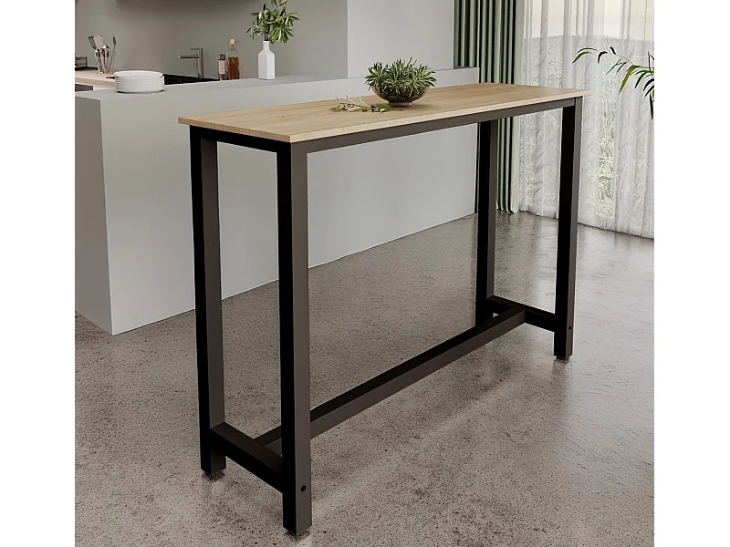 Mesa alta para Cocina Comedor en Negro y Sonoma 140x40x100cm Ani