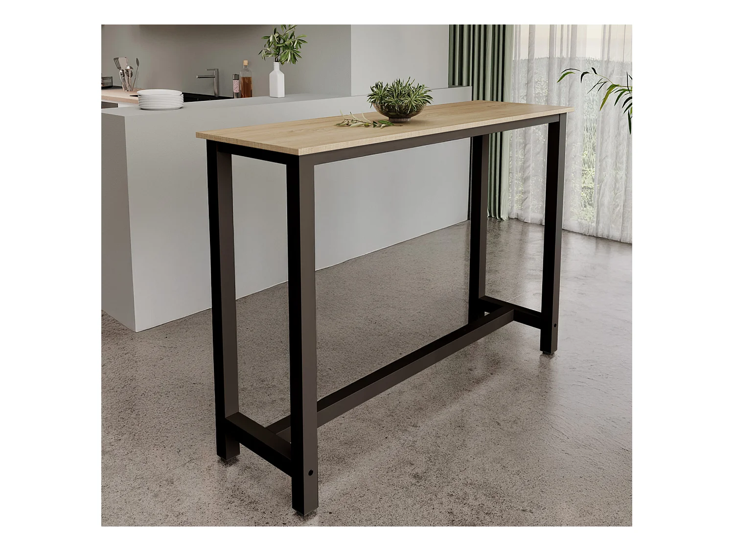 Table haute pour Cuisine Salle à manger en Noir et Sonoma 140x40x100cm Ani