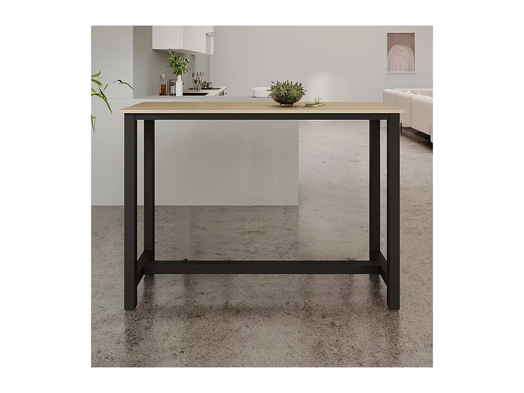 Table haute pour Cuisine Salle à manger en Noir et Sonoma 140x40x100cm Ani